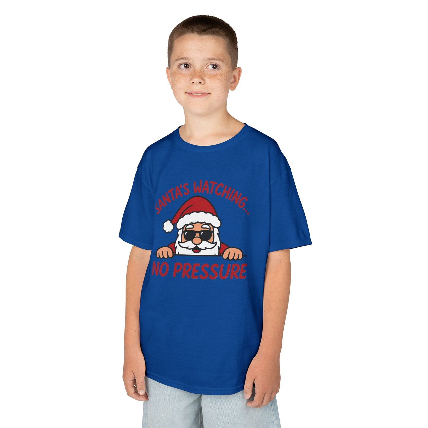 Santa's Watching No Pressure Kids Christmas T-Shirt, Funny Holiday Tee for Youth