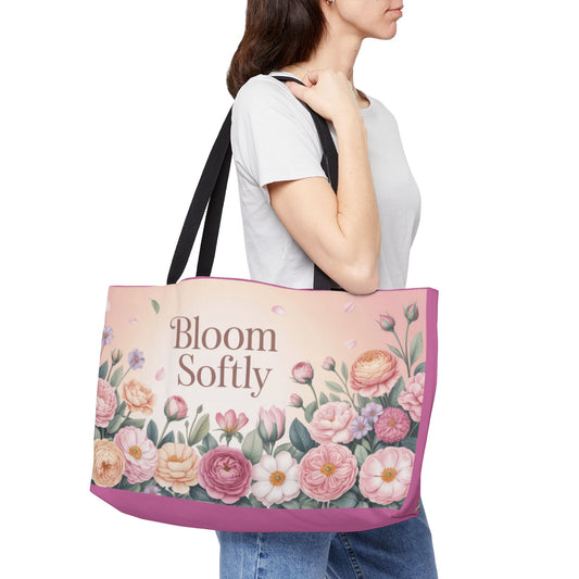 Bloom Softly Floral Weekender Tote Bag, Travel Bag, Beach Bag, Stylish Weekend Getaway Tote, Perfect for Gifts, Floral Print