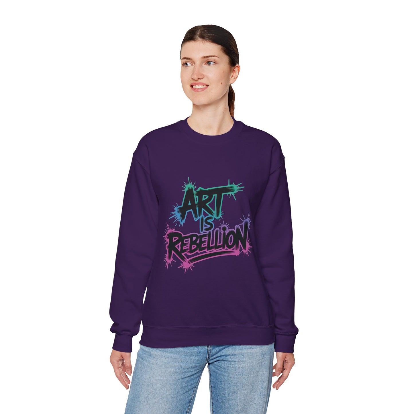 Art Is Rebellion Women's Sweatshirt, Graffiti Graphic Pullover, Bold Rebel Street Art Statement Top, Heavy Blend™ Crewneck Sweatshirt