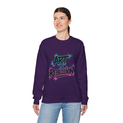 Art Is Rebellion Women's Sweatshirt, Graffiti Graphic Pullover, Bold Rebel Street Art Statement Top, Heavy Blend™ Crewneck Sweatshirt