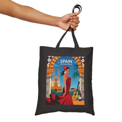 Spanish Rhythm Canvas Tote Bag, Eco-Friendly Shopper, Travel Essentials, Gift for Travelers, Sustainable Fashion