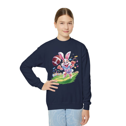 Touchdown Bunny Youth Sweatshirt - Fun Easter Football Bunny Design, Kids Spring Outfit, Game Day Gift, Playful Bunny Sports Shirt