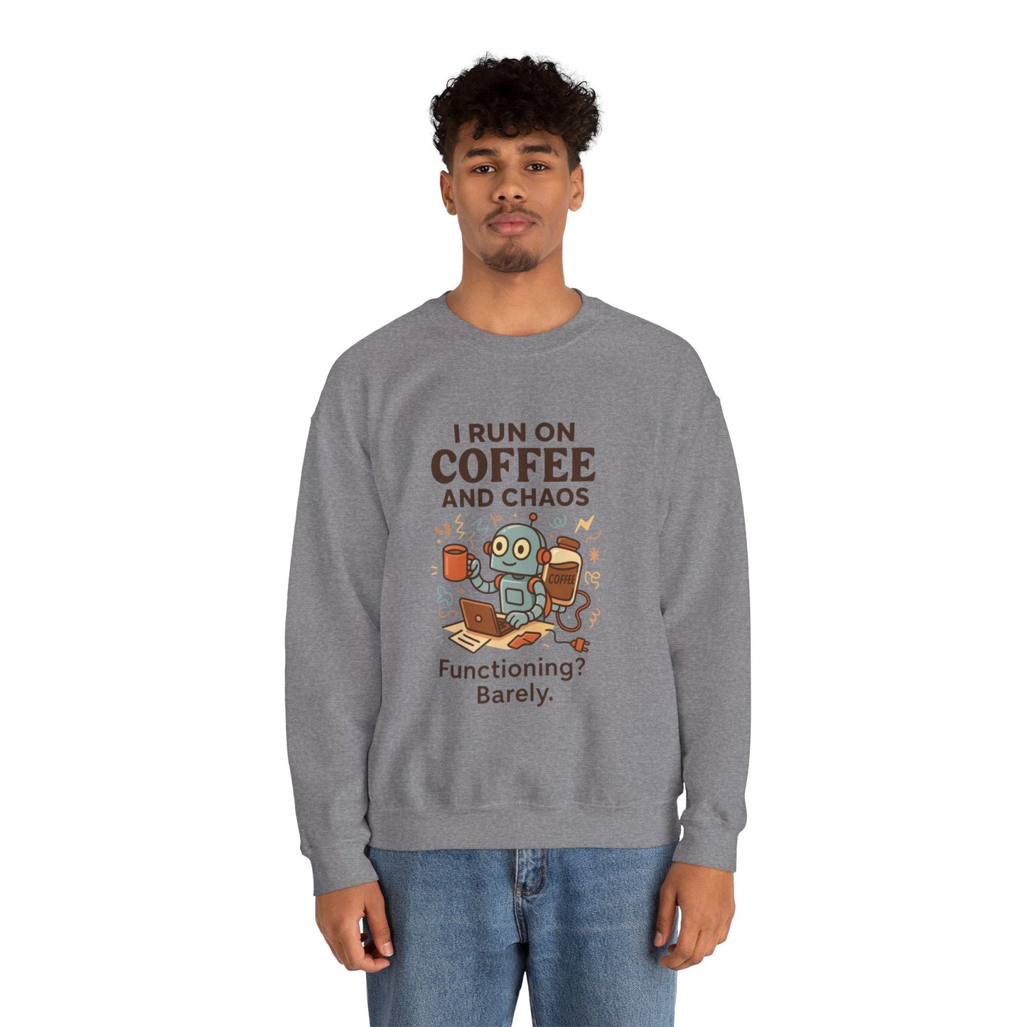 Coffee and Chaos Crewneck Sweatshirt, Funny Sweatshirt for Coffee Lovers, Unisex Gift, Cozy Everyday Wear, Ideal for Holidays