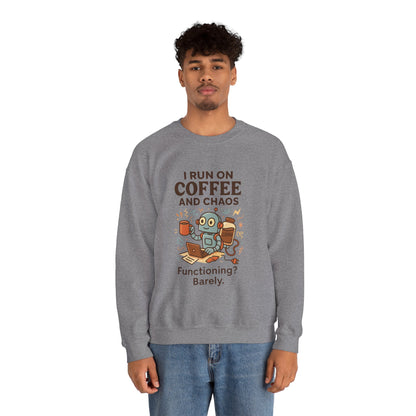 Coffee and Chaos Crewneck Sweatshirt, Funny Sweatshirt for Coffee Lovers, Unisex Gift, Cozy Everyday Wear, Ideal for Holidays