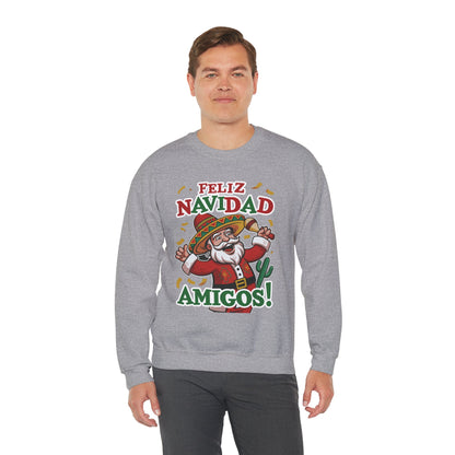Feliz Navidad Amigos Sweatshirt, Funny Mexican Santa Christmas Jumper, Latin Holiday Fiesta Pullover