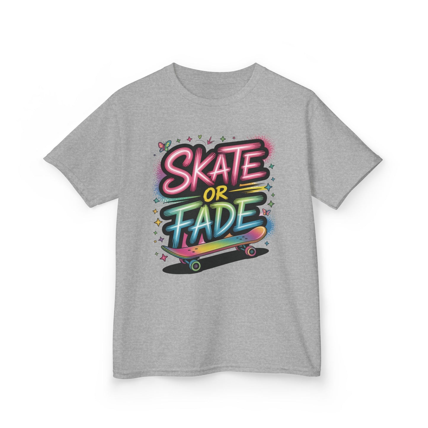 Skate Or Fade Girls Shirt, Colorful Graffiti Skateboarding Tee, Kids Heavy Cotton™ Tee