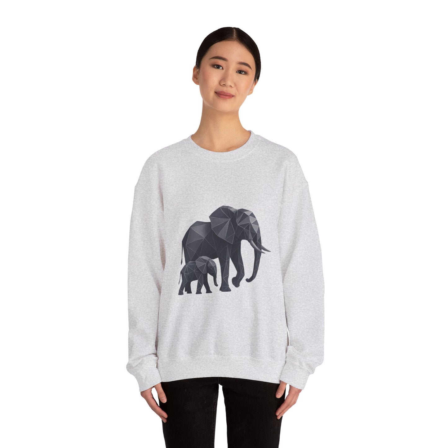 Geometric Elephant Sweatshirt, Cozy Unisex Crewneck, Animal Lover Gift, Nature Inspired Apparel, Eco-Friendly Fashion, Gift for Her