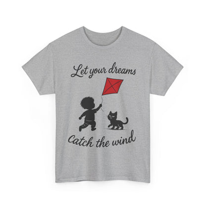 Cute Kid and Cat Design T-Shirt, Playful Gift for Cat Lovers, Summer Style, Cat Lover T-Shirt, Gift for Cat Owners, Women's Cotton T-Shirt