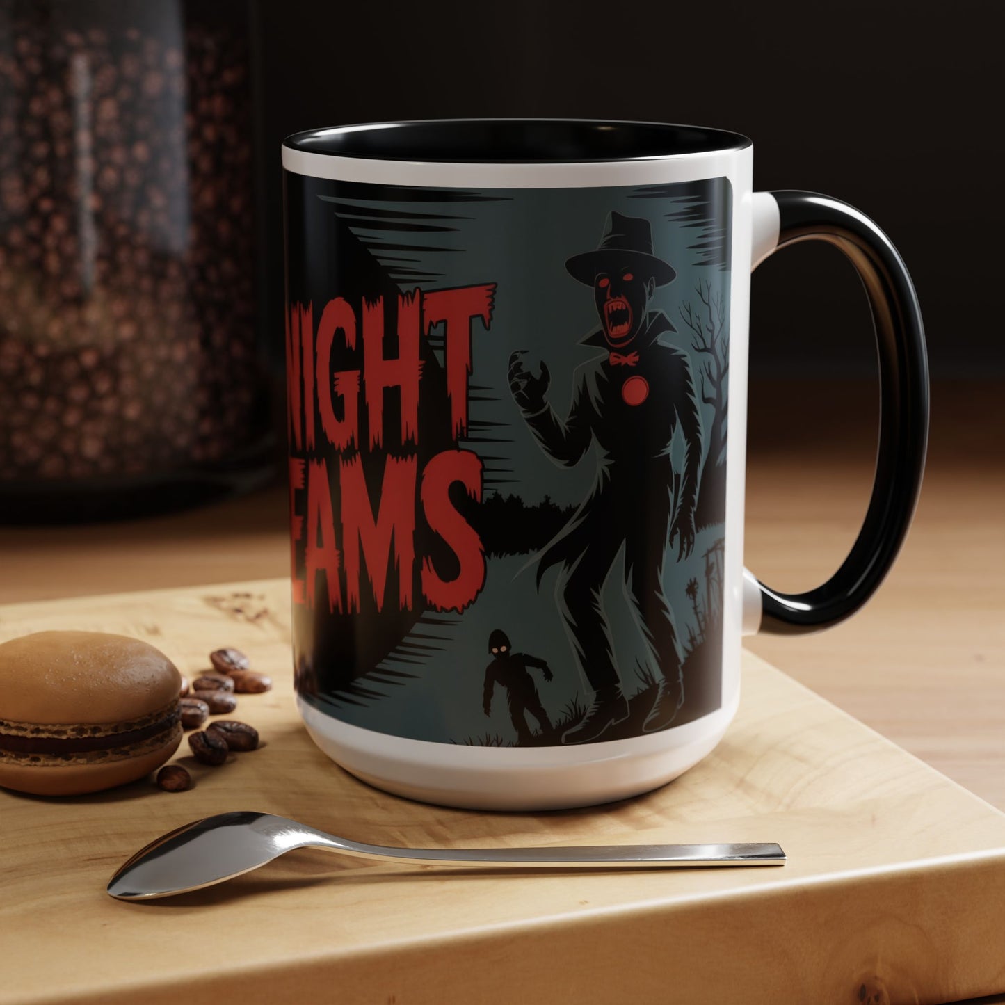 Midnight Screams Mug, Retro Horror Movie Poster Coffee Cup, Gothic Halloween Gift for Horror Lovers, Accent Coffee Mug (11, 15oz)