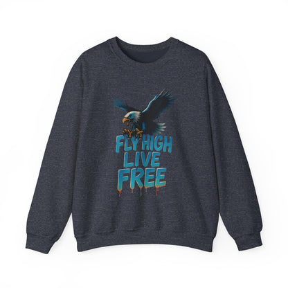 Mens Heavy Blend™ Crewneck Sweatshirt, Fly High Live Free Mens Eagle Graphic Sweatshirt