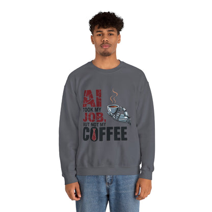 Men's AI Coffee Sweatshirt, Funny Robot Humor Pullover, Geek Sarcastic Job Joke Top, Men's Heavy Blend™ Crewneck Sweatshirt, Office Humor