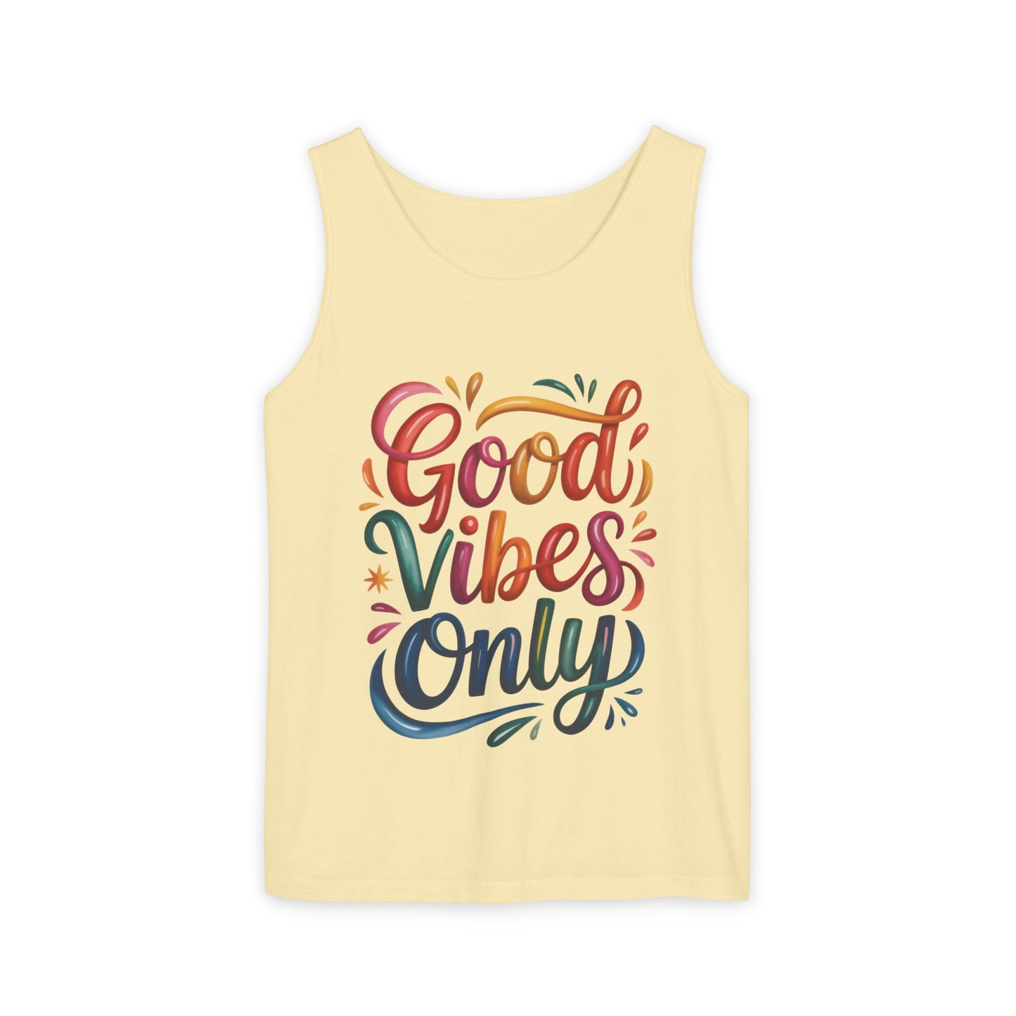 Good Vibes Only Unisex Garment-Dyed Tank Top, Summer Casual Wear, Festival Outfit, Beach Day Tee, Gift for Friends, Positive Vibes Apparel