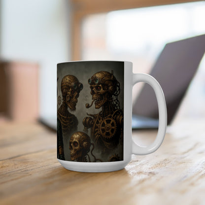 Steampunk Zombie Coffee Mug, Gothic Industrial Steam Era Design, Mechanical Skull Wrap Mug Gift for Him, Ceramic Mug, (15oz)