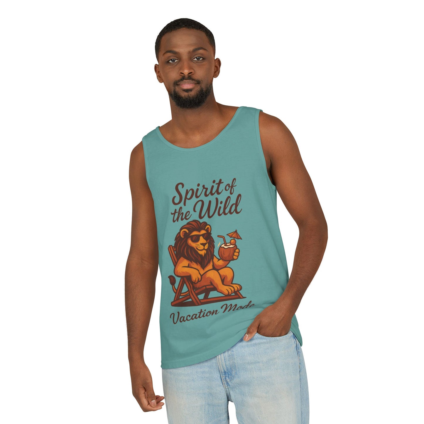 Spirit of the Wild Lion Tank Top - Vacation Mode Funny Summer Sleeveless Shirt for Men, Summer Wear, Graphic Tees, Beach Outfit