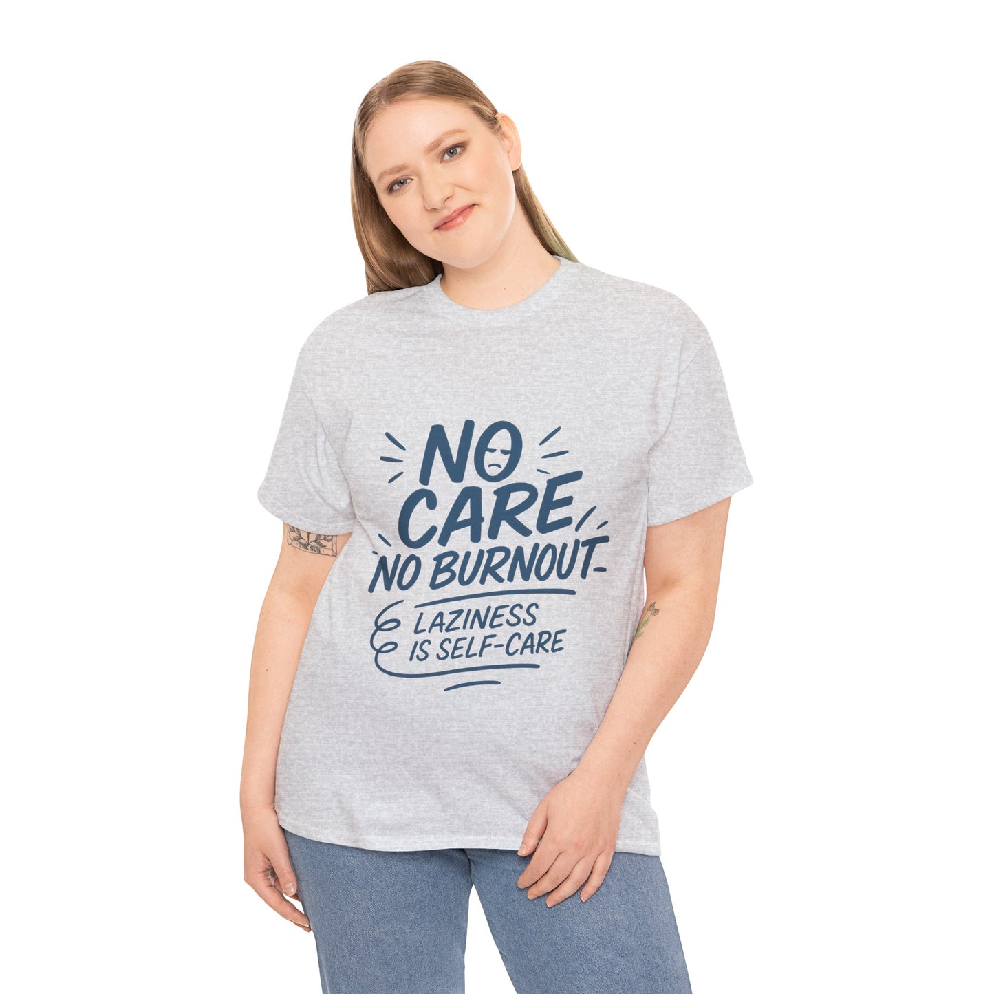 Funny Lazy Life Mens T-Shirt, No Care No Burnout Quote Shirt, Casual Relaxed Fit Tee, Humor Gift for Him, Gift for Mental Health Awareness