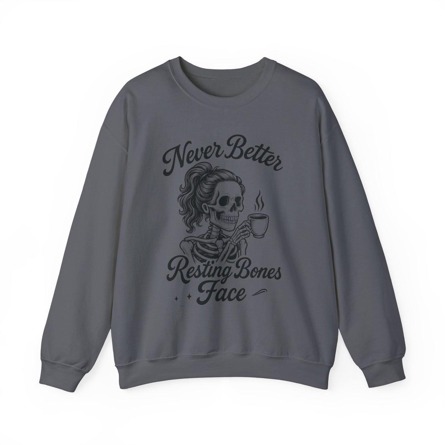 Skull Coffee Lovers Crewneck Sweatshirt, Womens, Perfect for Halloween, Cozy Outfit, Gift for Friends, Relaxing Days, Coffee Enthusiasts