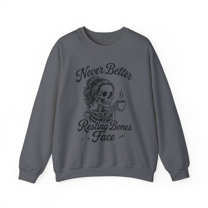 Skull Coffee Lovers Crewneck Sweatshirt, Womens, Perfect for Halloween, Cozy Outfit, Gift for Friends, Relaxing Days, Coffee Enthusiasts
