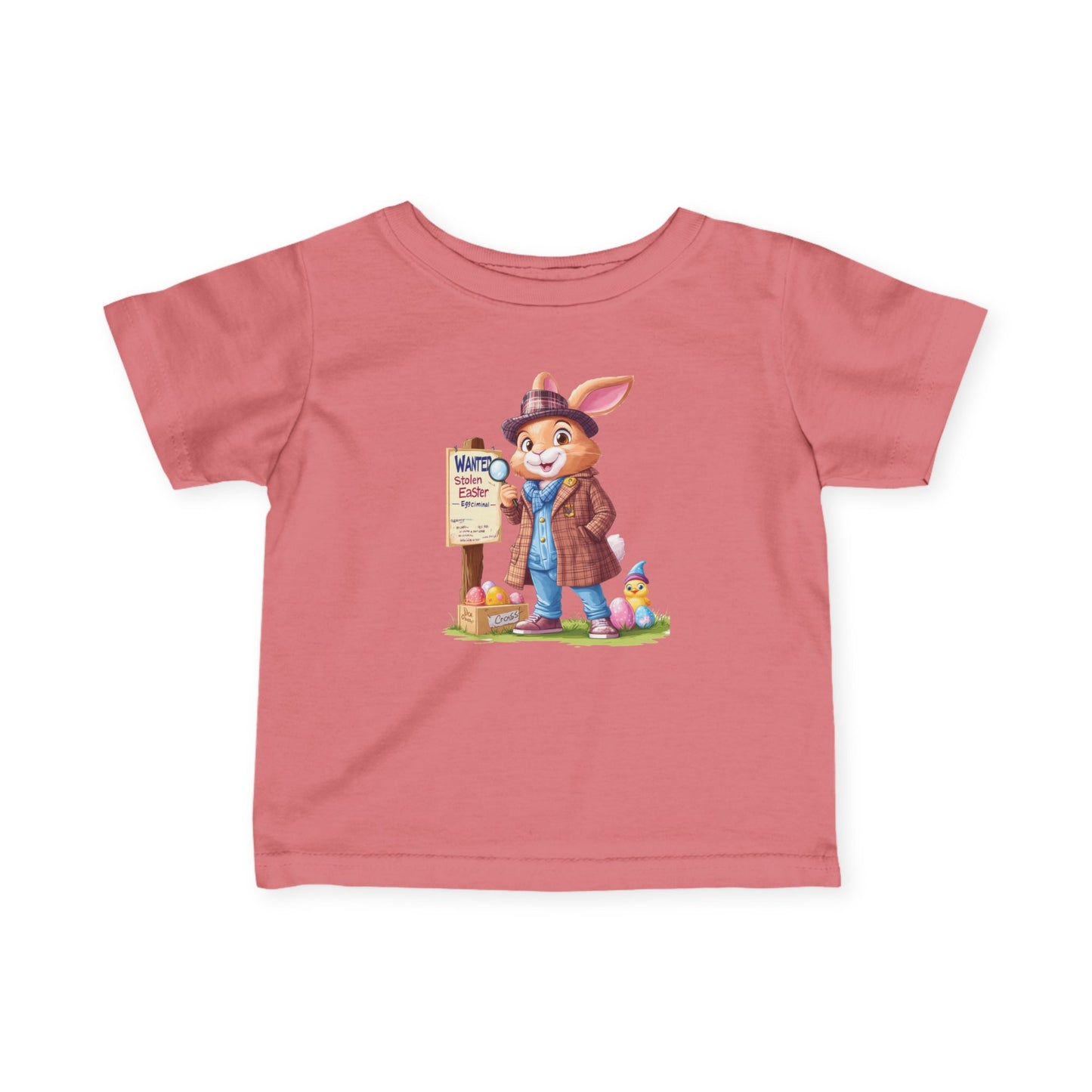 Detective Bunny Baby Tee - Cute Easter Egg Hunt Shirt for Infants 6-24 Months, Fun Spring Outfit with Mystery Bunny & Colorful Eggs
