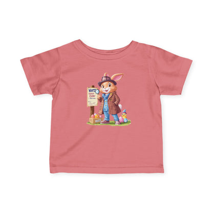 Detective Bunny Baby Tee - Cute Easter Egg Hunt Shirt for Infants 6-24 Months, Fun Spring Outfit with Mystery Bunny & Colorful Eggs