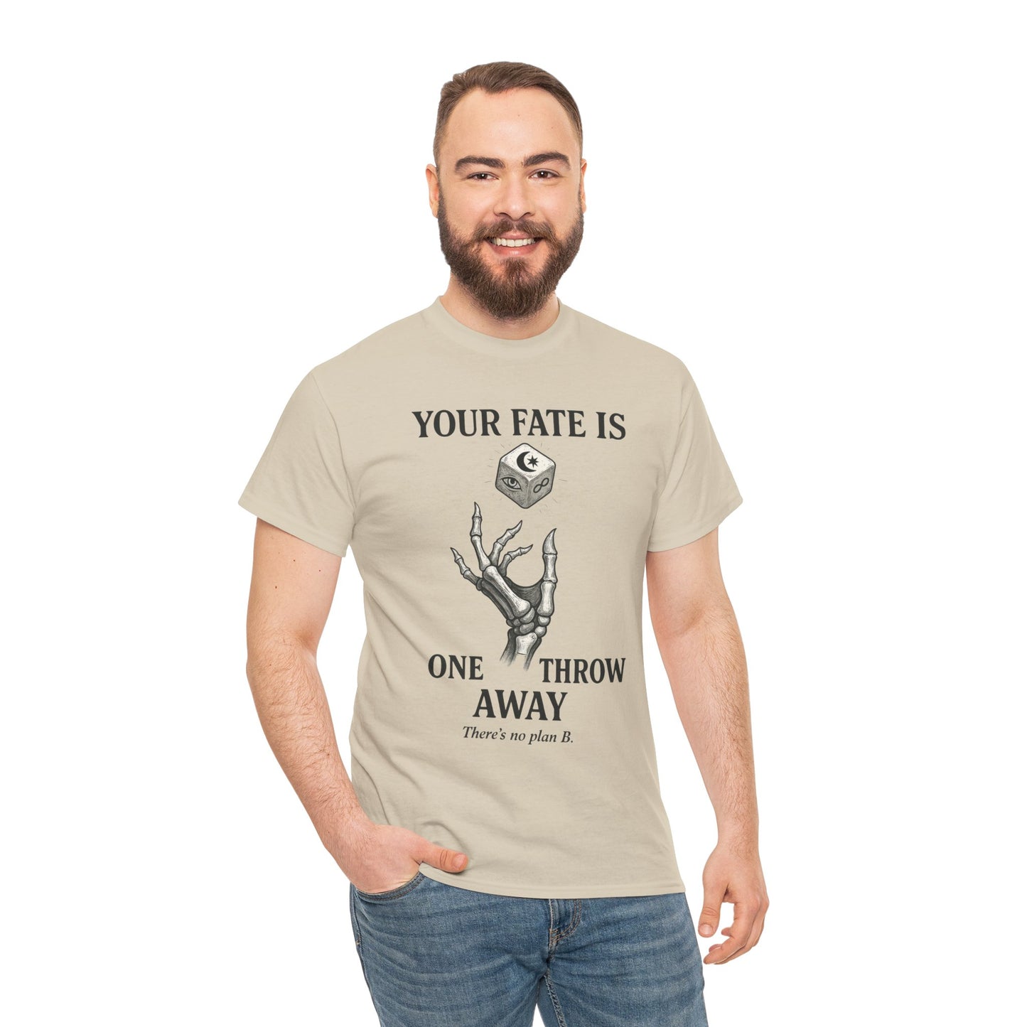 Your Fate Mens Heavy Cotton Tee, Skeleton Dice Graphic T-Shirt, Trendy Gift for Gamers, Gambling Tee, Unique Quote Apparel