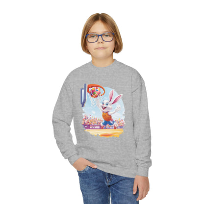 Easter Basketball Bunny Youth Sweatshirt - Cute Bunny Dunking Egg Ball, Fun Spring Sports Pullover for Kids, Easter Gift Idea, Fun Gym Wear