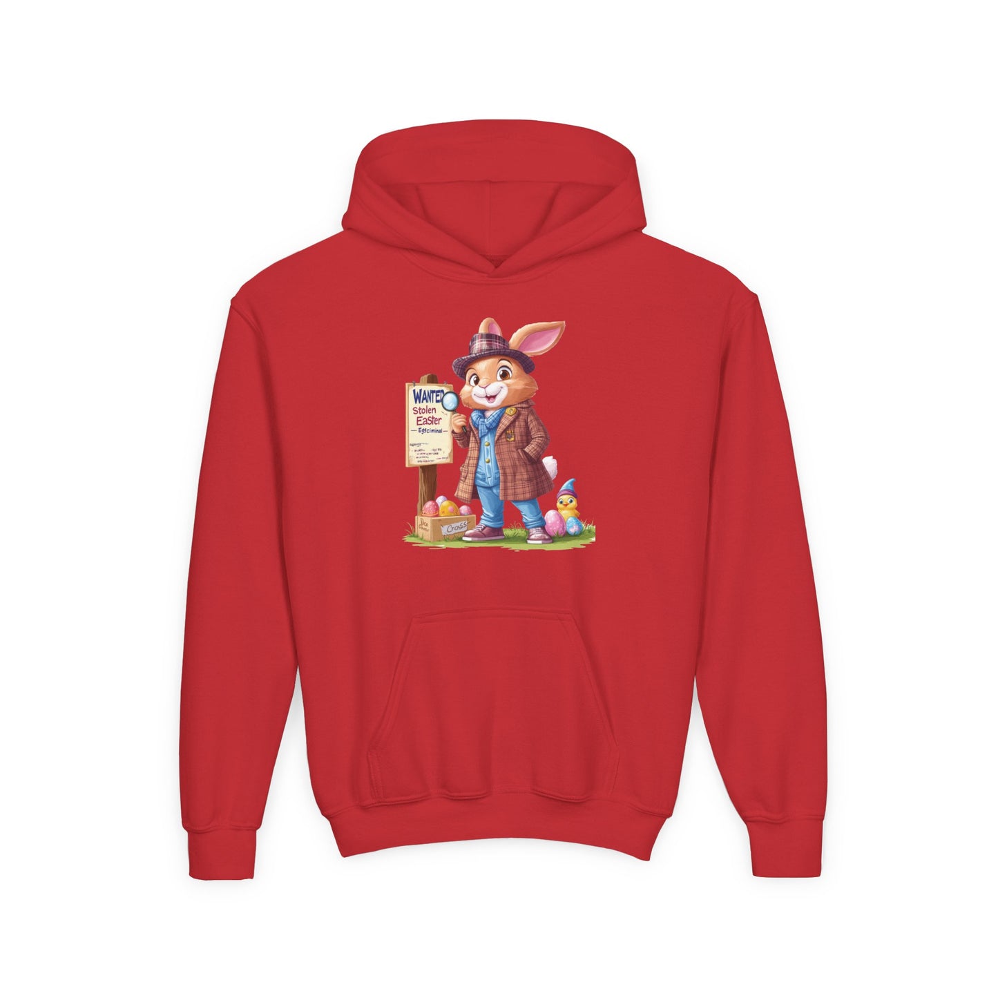Detective Bunny Easter Hoodie for Kids - Fun Egg Hunt Youth Sweatshirt, Cute Spring Holiday Outfit, Cozy Hooded Gift for Boys & Girls