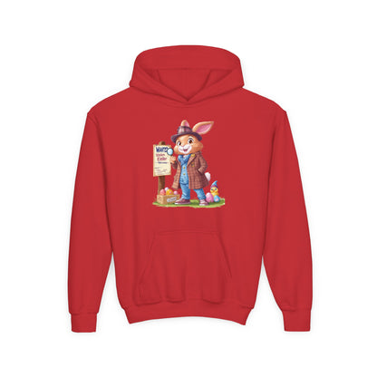Detective Bunny Easter Hoodie for Kids - Fun Egg Hunt Youth Sweatshirt, Cute Spring Holiday Outfit, Cozy Hooded Gift for Boys & Girls