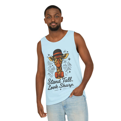 Giraffe Inspirational Tank Top, Stand Tall Look Sharp Shirt, Unisex Summer Apparel, Cute Animal Gift, Zoo Lover's Fashion