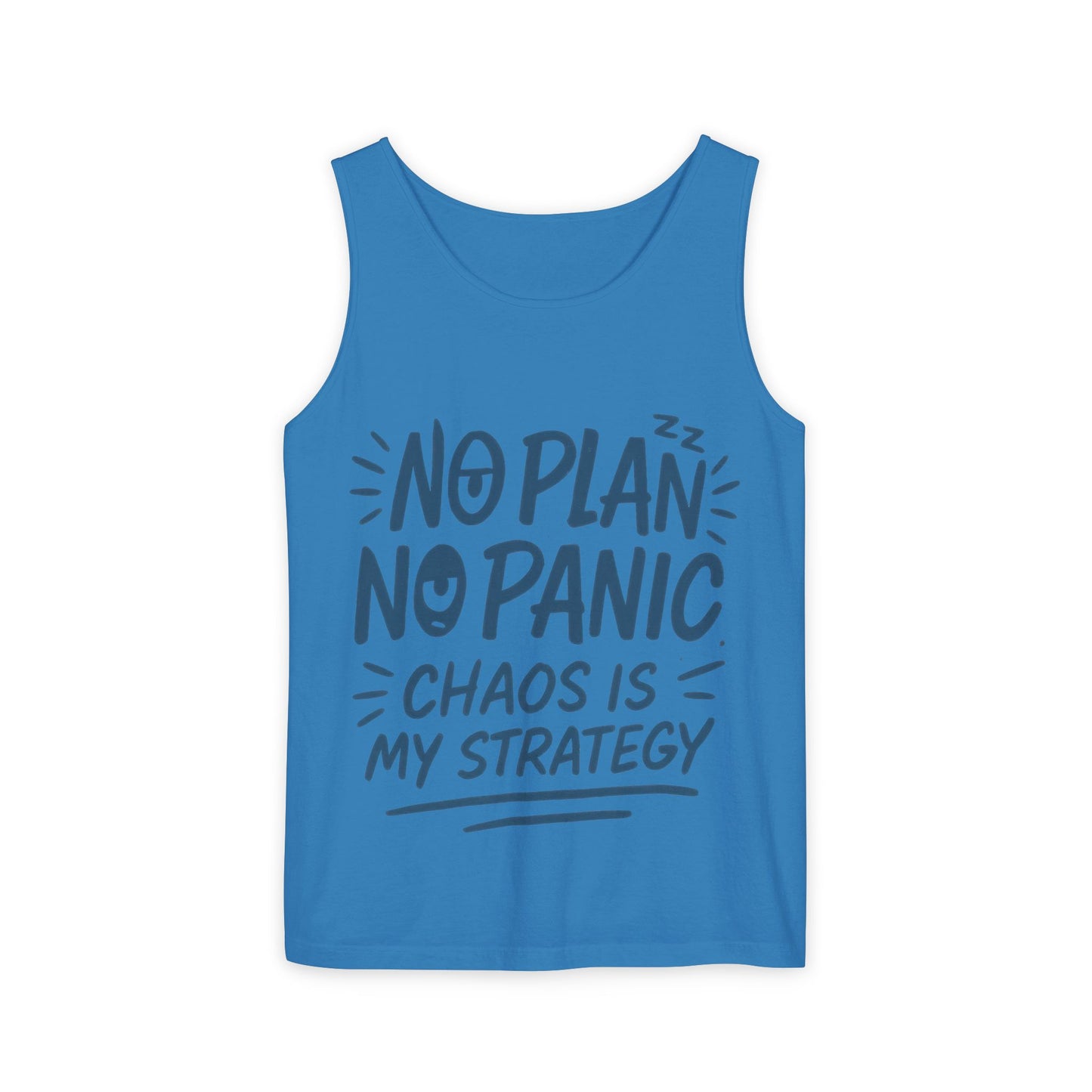 Funny Women's Tank, Chaos Strategy T-Shirt, No Plan No Panic Quote Shirt, Cute Tee for Women, Humorous Gift Idea, Casual Relaxed Fit Top