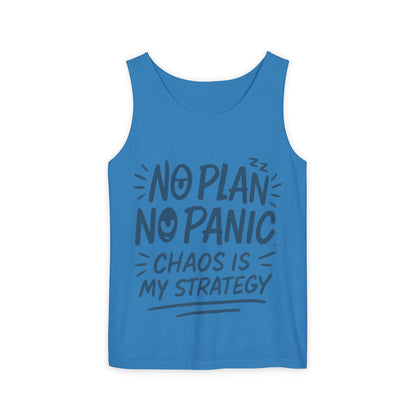 Funny Women's Tank, Chaos Strategy T-Shirt, No Plan No Panic Quote Shirt, Cute Tee for Women, Humorous Gift Idea, Casual Relaxed Fit Top