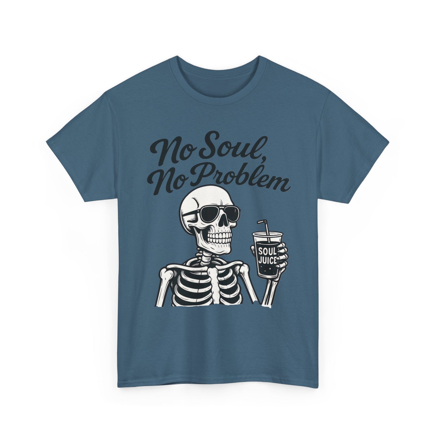 No Soul No Problem Skeleton T-Shirt for Men, Funny Gothic Skull Tee, Cool Spooky Halloween Shirt, Dark Humor Skeleton Graphic Top