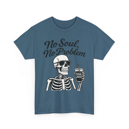 No Soul No Problem Skeleton T-Shirt for Men, Funny Gothic Skull Tee, Cool Spooky Halloween Shirt, Dark Humor Skeleton Graphic Top