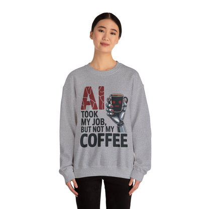 AI Coffee Sweatshirt, Funny Robot Humor Pullover, Geek Sarcastic Job Joke Top, Women's Heavy Blend™ Crewneck Sweatshirt