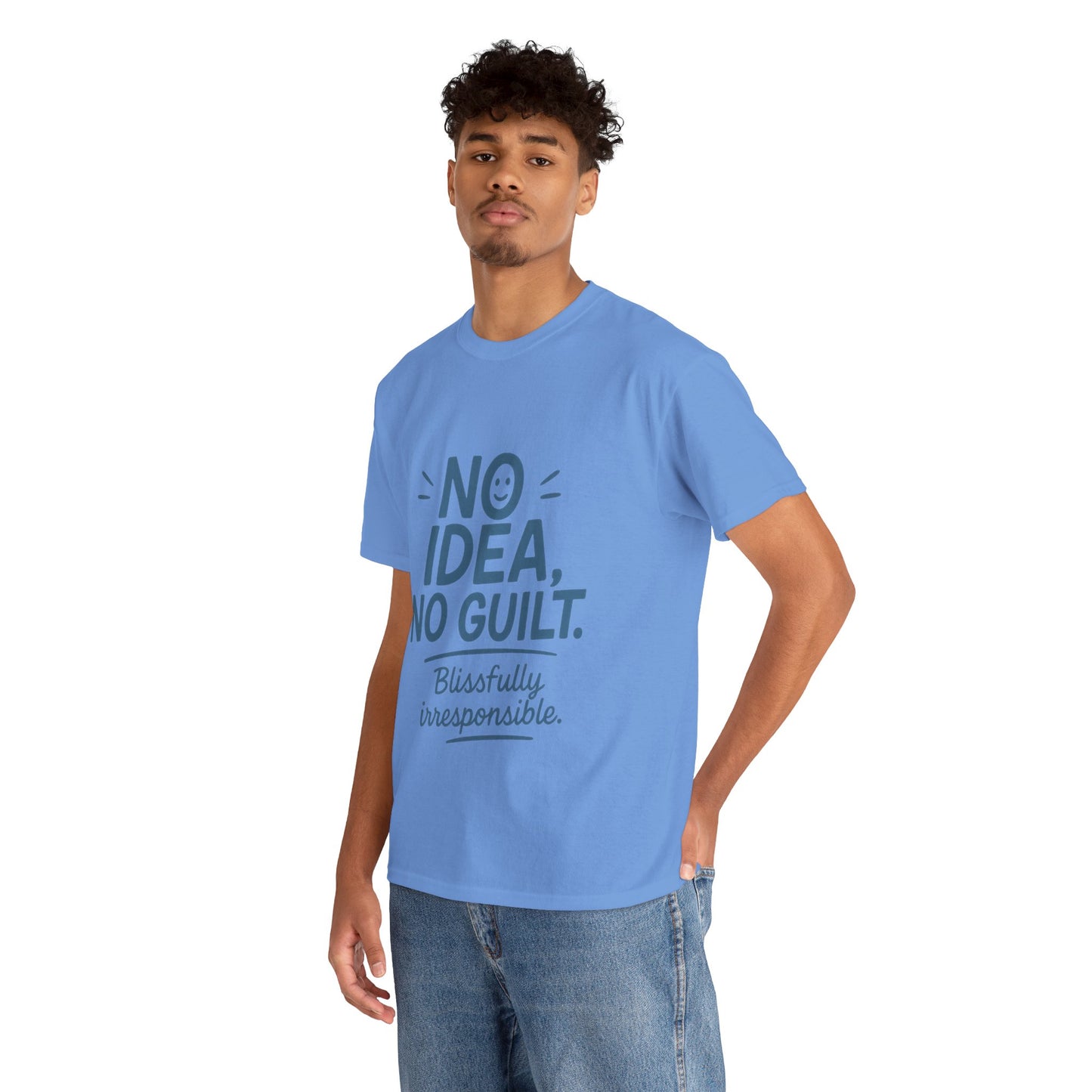 Funny No Idea Mens T-Shirt, No Guilt Blissfully Irresponsible Quote, Casual Relaxed Fit Tee, Humor Gift for Him, Humorous T-Shirt