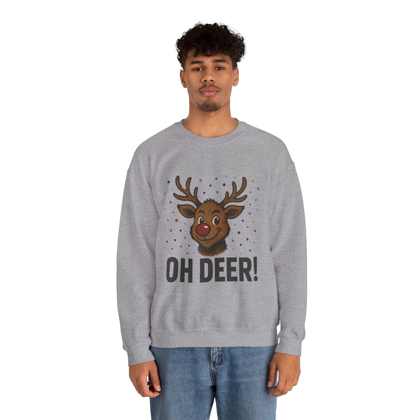 Men's Oh Deer Funny Christmas Sweatshirt, Reindeer Holiday Pullover