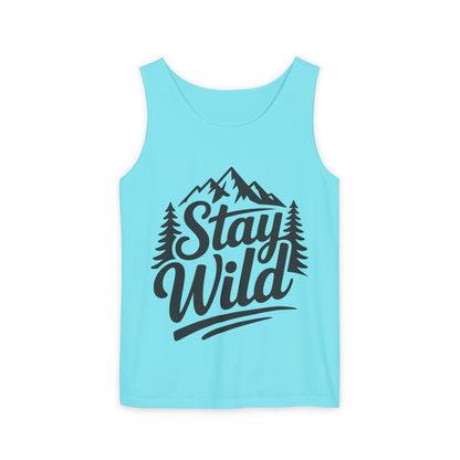 Stay Wild Garment-Dyed Mens Tank Top, Boho Summer Top, Adventure Shirt, Nature Lover Apparel, Gift for Hikers, Outdoor Clothing