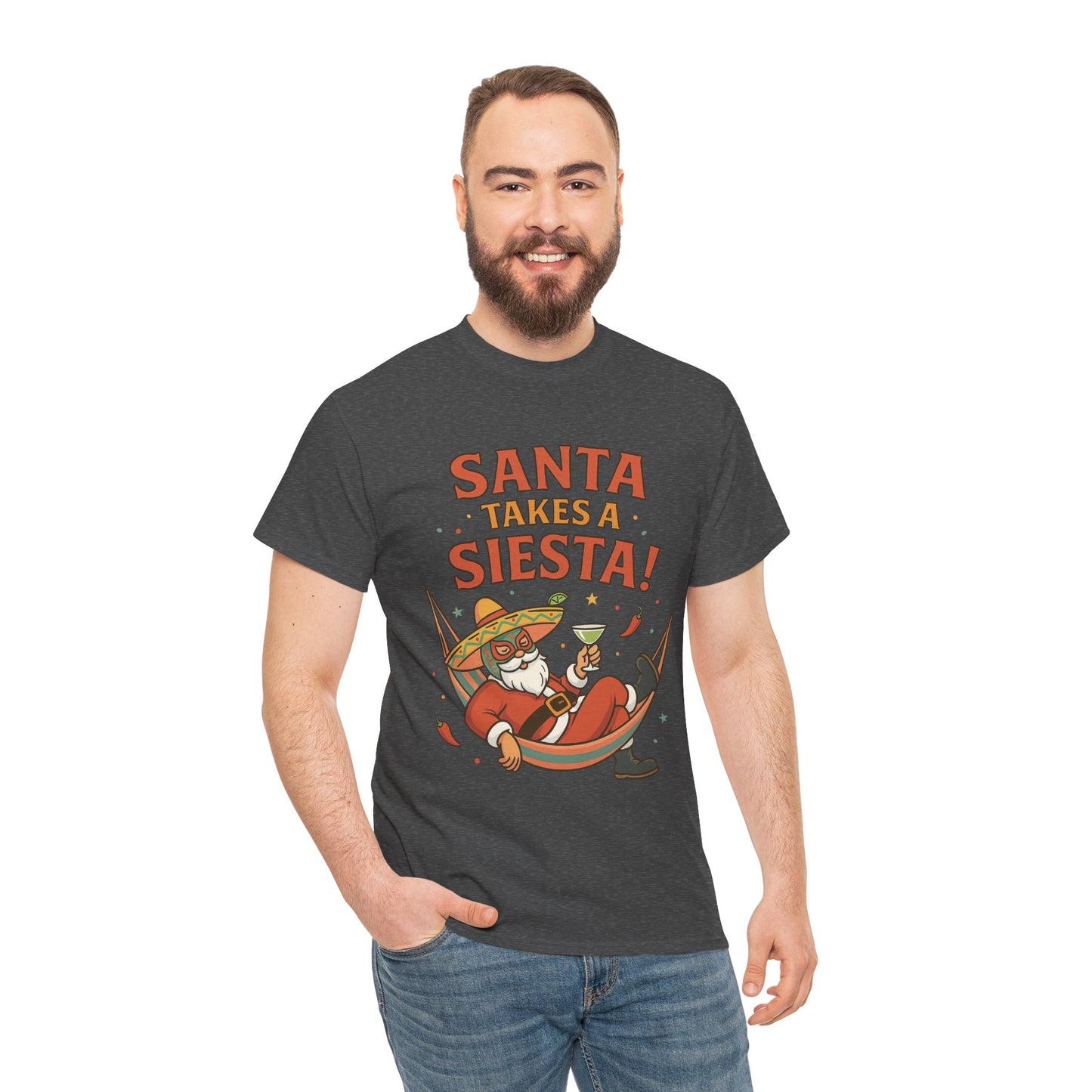 Santa Takes a Siesta Funny Christmas T-Shirt for Men, Mexican Santa Holiday Tee