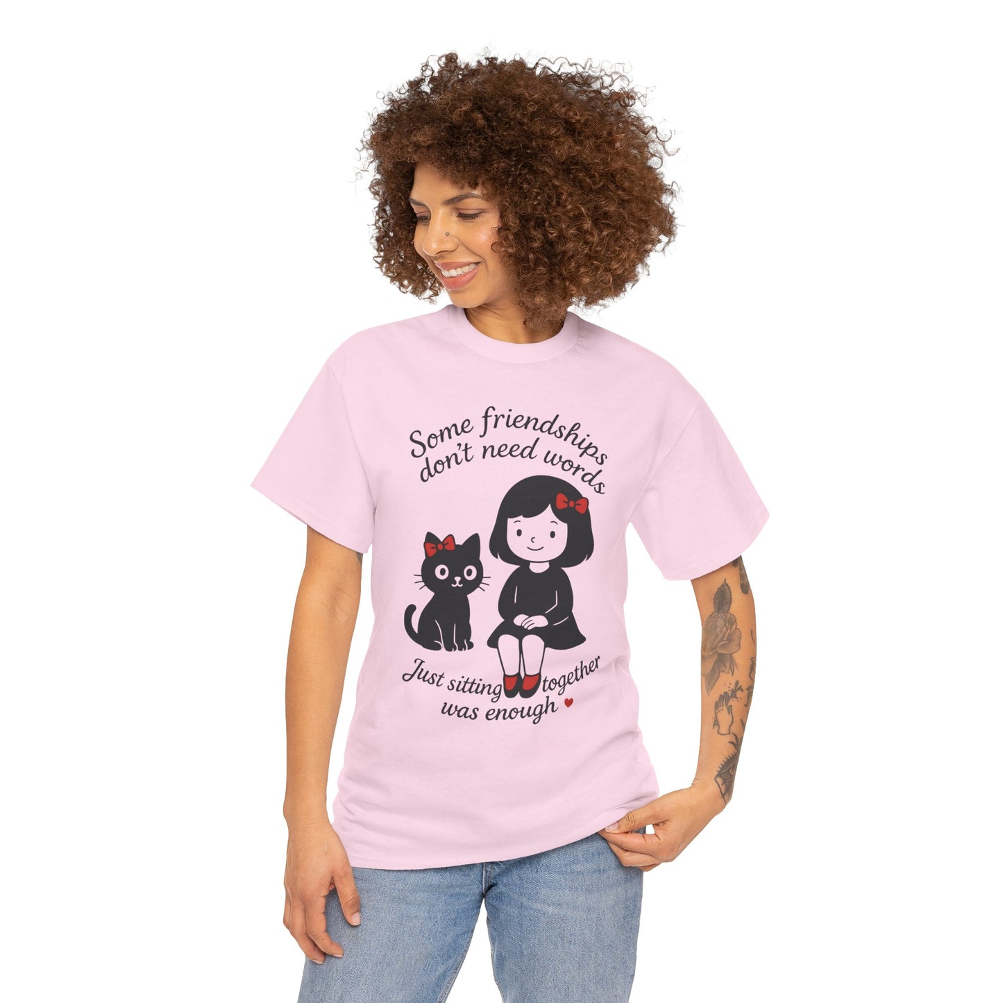 Cute Cat & Girl Graphic Tee, Playful Gift for Cat Lovers, Cat and Girl Design, Gift for Cat Owners, Women's Cotton T-Shirt