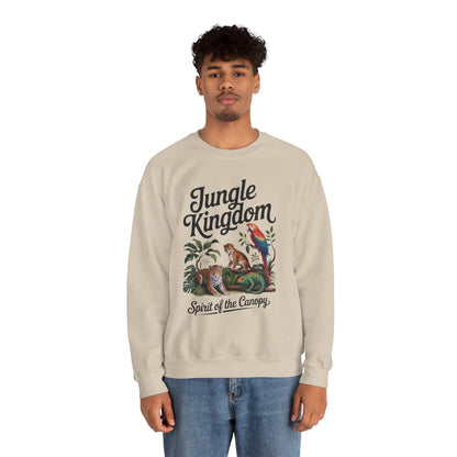 Jungle Kingdom Mens Sweatshirt, Cozy Jungle Crewneck, Nature Lover Gift, Wildlife Artwork, Eco-Conscious Apparel, Animal Enthusiast Clothing