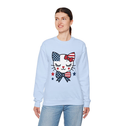 Cute Cat American Flag Sweatshirt, Women's Crewneck, Perfect for 4th of July, Women's Casual Wear, Cat Lovers Gifts