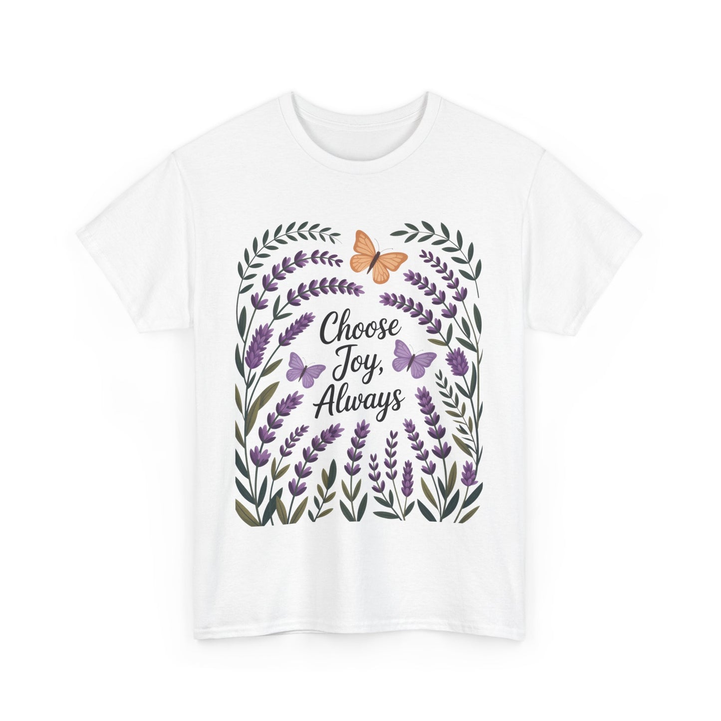 Choose Joy Always Women's Tee, Floral Graphic T-Shirt, Inspirational Gifts, Positive Vibes Apparel, Nature Lover's Gift, Lavender Printed