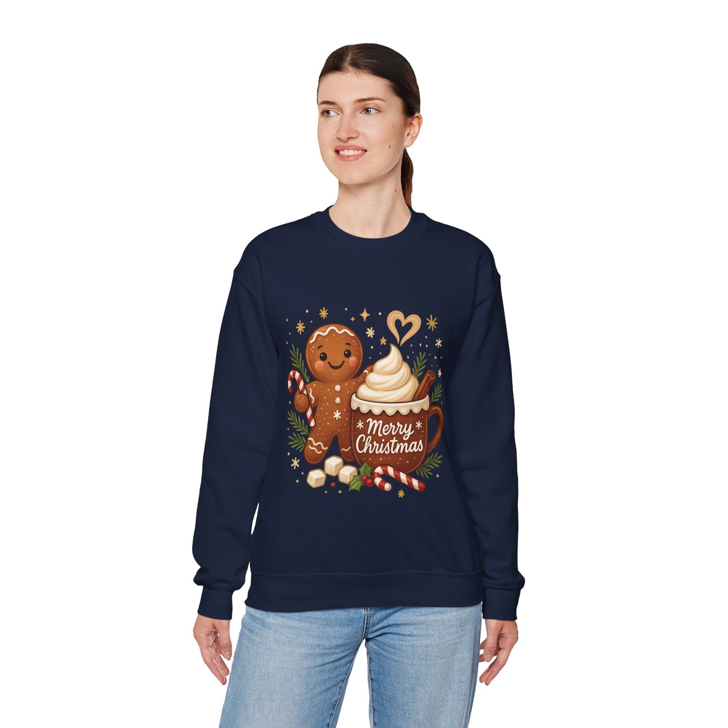 Women's Gingerbread - Hot Cocoa Christmas Sweatshirt,  Cozy Holiday Pullover, Women's Heavy Blend™ Crewneck Sweatshirt