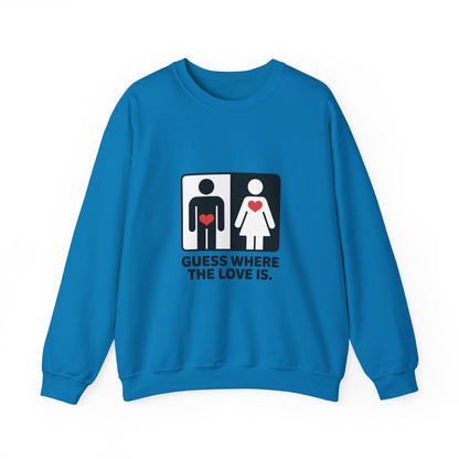 GuesWhere the Love Is Sweatshirt, Couples Gift, Valentines Day Apparel, Matching Sweatshirt, Relationship Sweatshirt, Love Joke Graphic