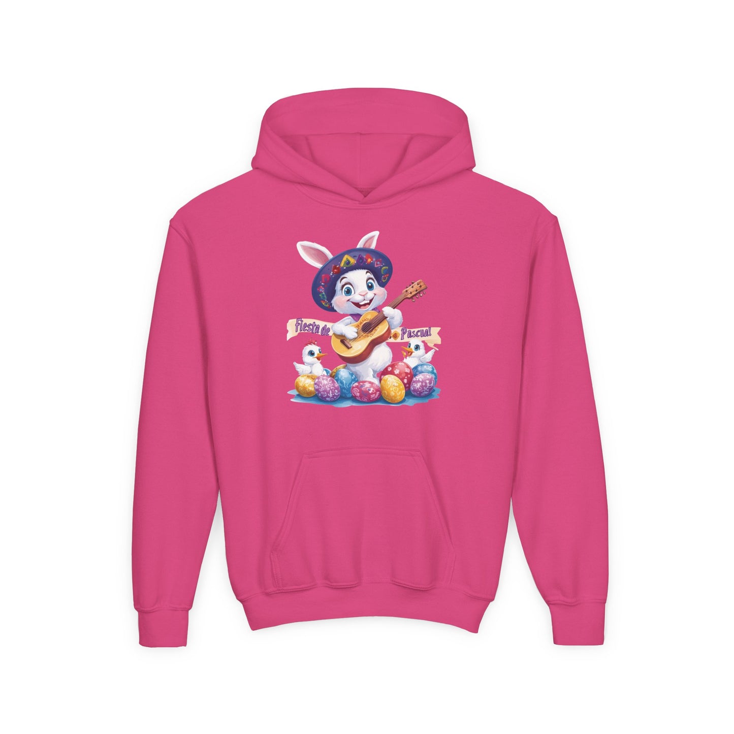 Mexican Easter Bunny Kids Hoodie - Cute Spring Sweatshirt with Guitar, Fun Holiday Outfit, Colorful Fiesta de Pascua Gift for Kids