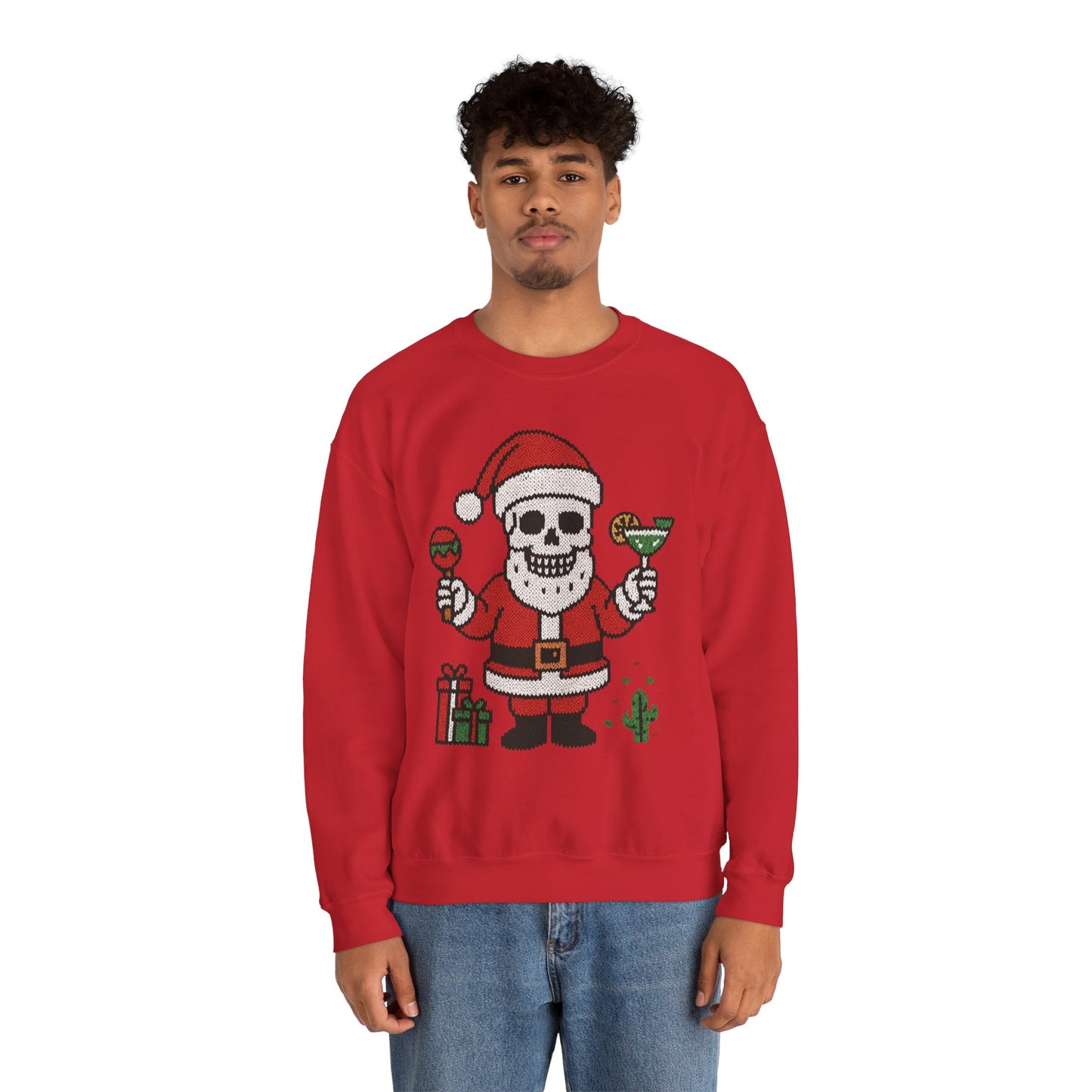 Funny Santa Skull Christmas Men's Sweatshirt, Holiday Margarita Pullover