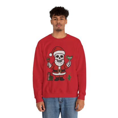 Funny Santa Skull Christmas Men's Sweatshirt, Holiday Margarita Pullover