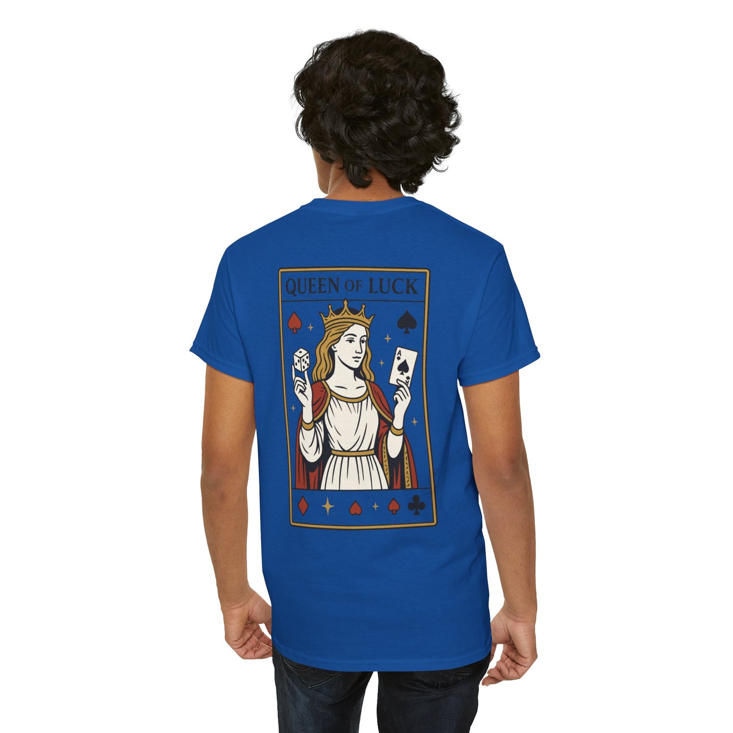 Queen of Luck Front & Back Print unisex T-Shirt, Roll the Dice Tee for Men, Vintage Gambling Shirt, Casino Gift, Poker Gift, Card Games Gift