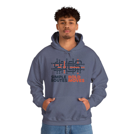 Men's Heavy Blend™ Hooded Sweatshirt, Simple Routes Bold Moves Hoodie, Unisex Metro Map Graphic, Urban Streetwear