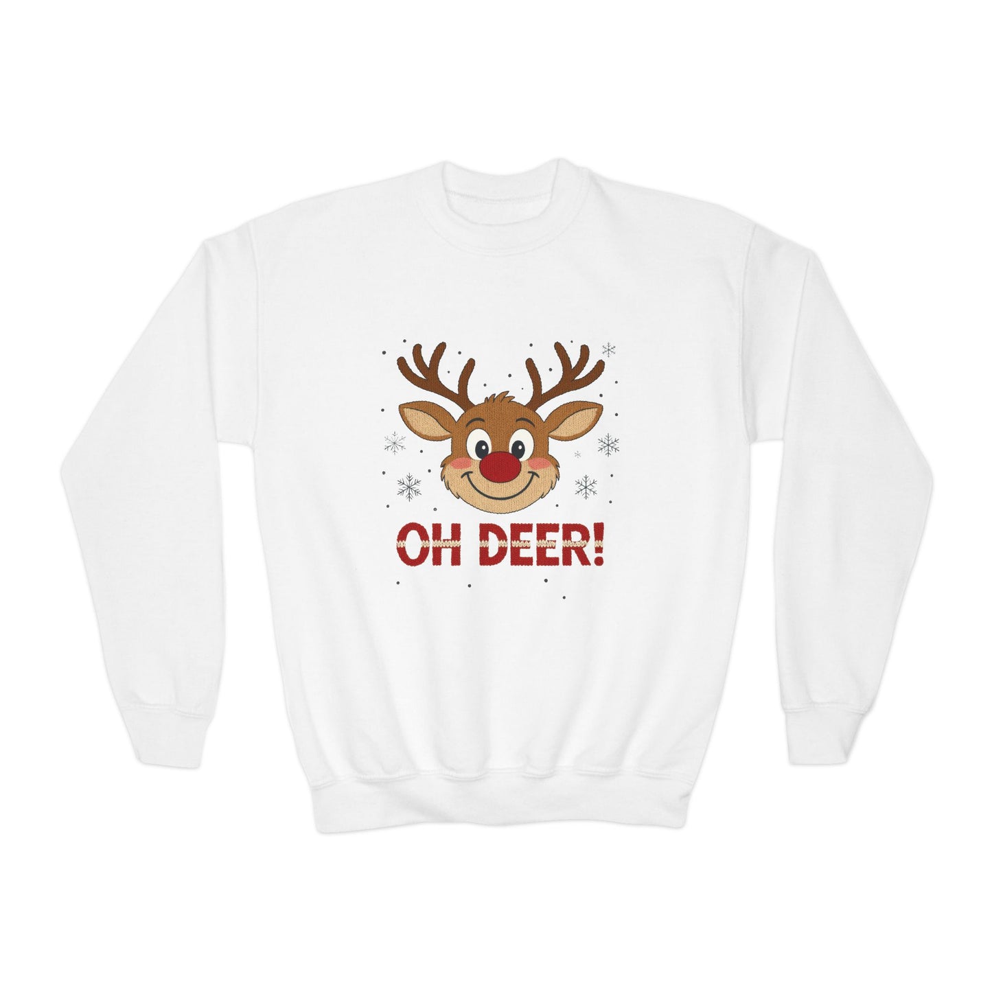 Girls Oh Deer Christmas Sweatshirt, Cute Reindeer Holiday Pullover, Youth Crewneck Sweatshirt