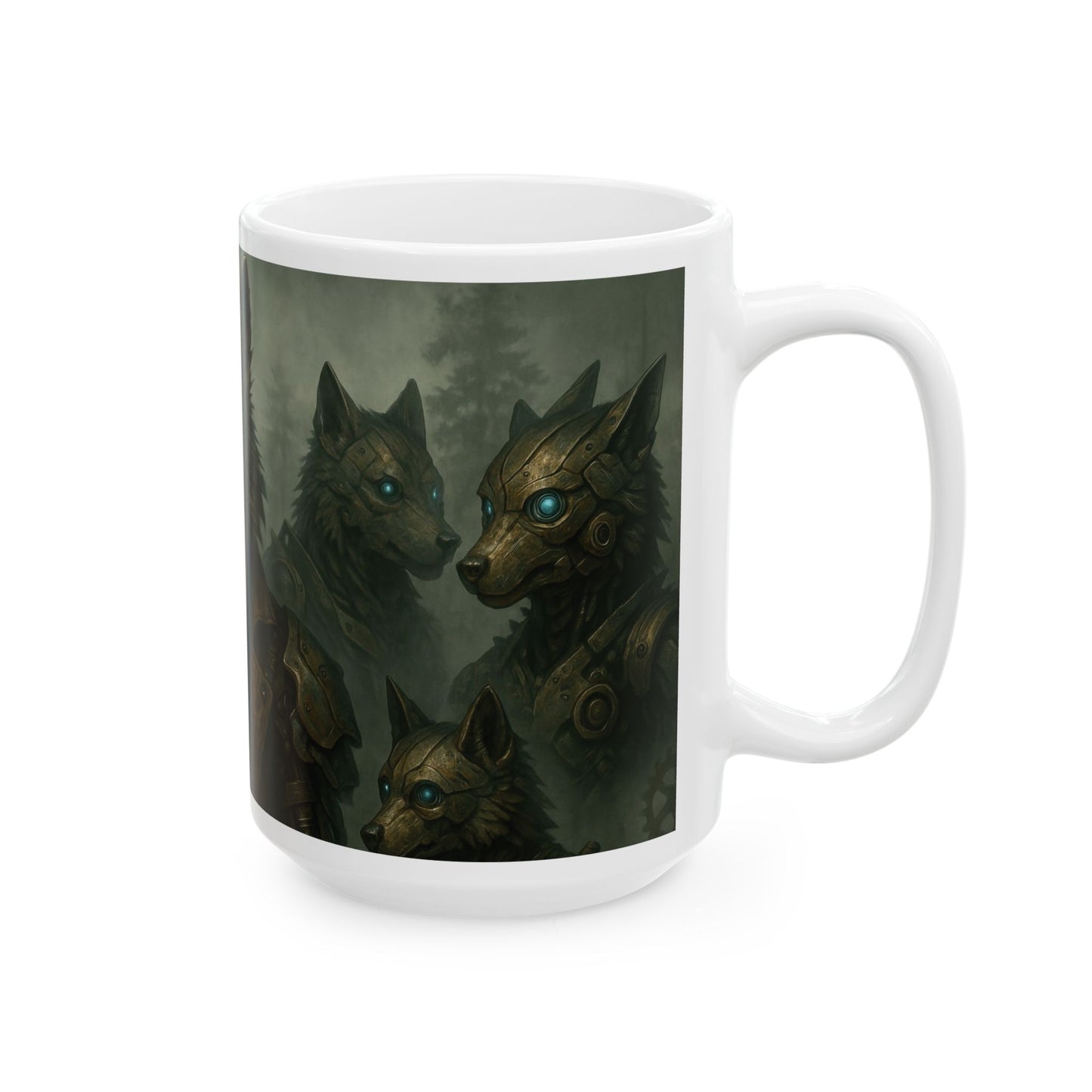 Mug (15oz),Steampunk Wolf Mug, Mechanical Cyber Wolf Coffee Cup, Industrial Fantasy Gear Art Gift, Futuristic Animal Design for Him
